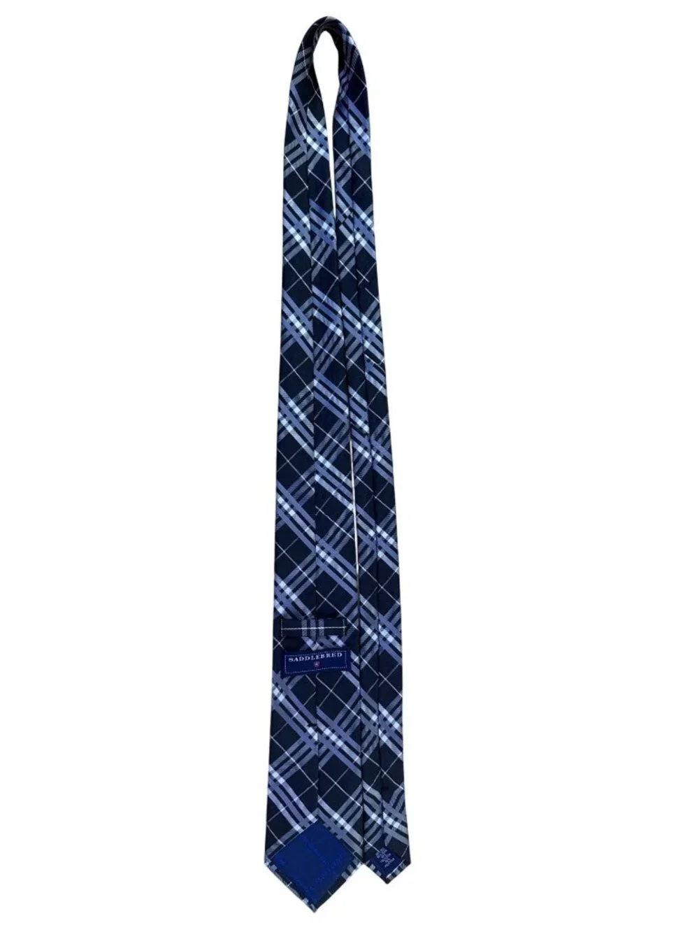 Saddlebred Mens Navy & Blue Plaid Silk Blend Necktie Classic Pattern Formal Wear